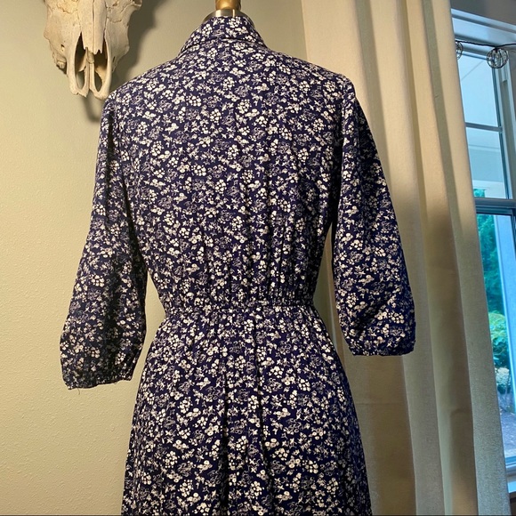 Vintage Navy Floral Prairie Cottagecore Midi Dress - Picture 10 of 16